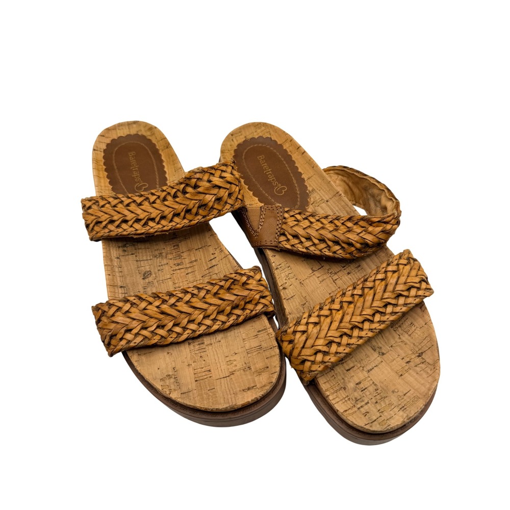 Baretraps Deanne Sandals Womens 7.5 Tan Woven Platform Cork Slide Shoes